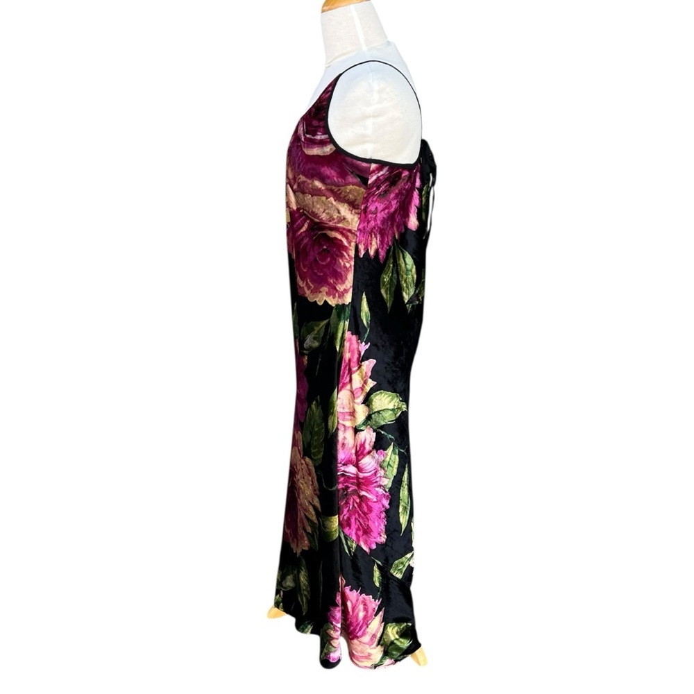 VTG Whimsigoth Velvet Floral Slip Dress Strappy Back 90s Nolita Romantic Vamp XL - Picture 5 of 17